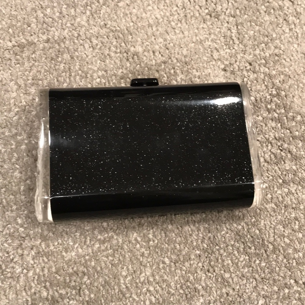 Edie Parker black glitter clutch